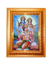 Lord Ram Hanuman Golden Designer Photo Frame | 10x14 Inch Religious Wall Hanging Frame For Home & Office Decoration | Hindu Deity Lord Ram Hanuman Spiritual Gift Item