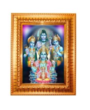 Brahma Vishnu Shiva Ram Sri Krishna Golden Designer Photo Frame | 10x14 Inch Religious Wall Hanging Frame For Home & Office Decoration | Hindu Deity Brahma Vishnu Shiva Ram Sri Krishna Spiritual Gif