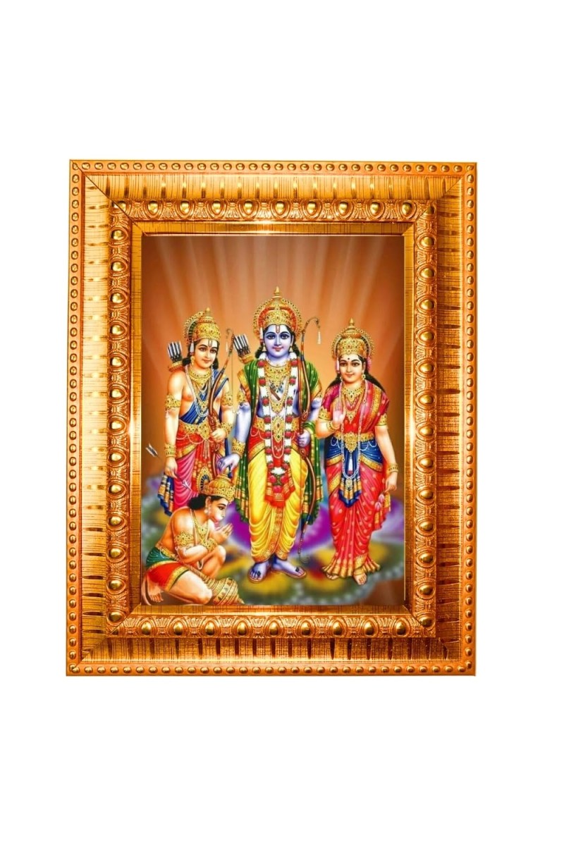 Ram Darbar Golden Designer Photo Frame | 10x14 Inch Religious Wall Hanging Frame For Home & Office Decoration | Hindu Deity Ram Darbar Spiritual Gift Item