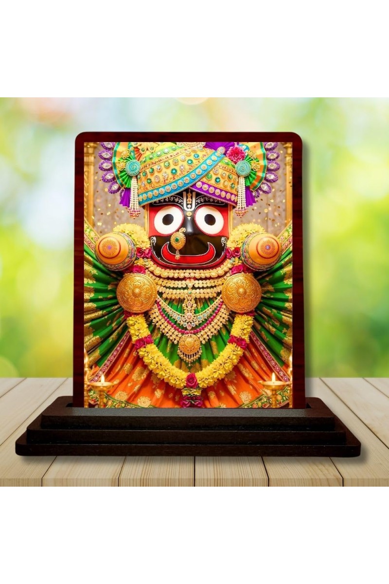 Car Desk/Table Top Lord Jagannath Wooden Photo Stand 3x4 Inches, Compact & Stylish Spiritual Display For Car, Home & Office (Pack Of 1) (F14588)