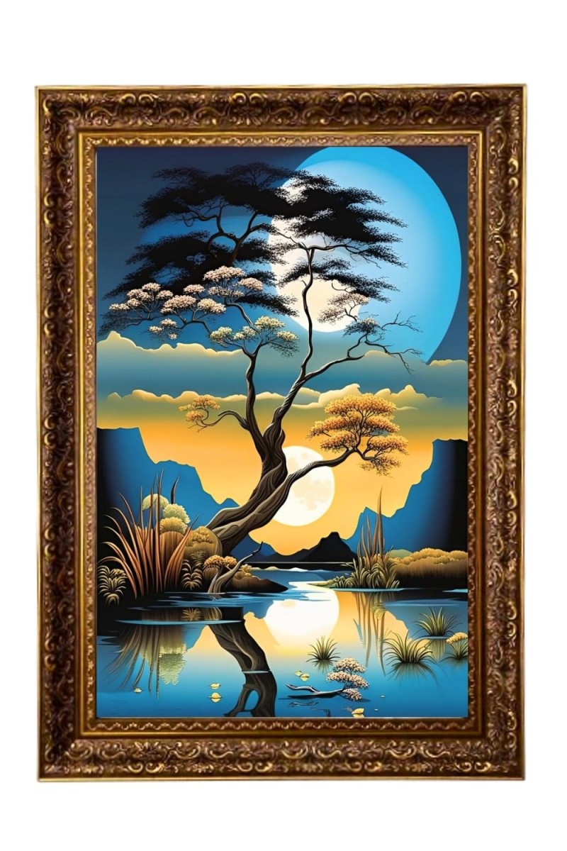 Painting Tree Big Photo Frame - 20x28 Inches For Home,Temple & Office Decoration (F11225)