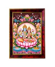 Lord Laxmi Narayana Photo Frame For Wall & Table | 7x9 Inch Golden Cherry Finish | Decorative Lord Laxmi Narayana Photo Frame For Home, Office & Pooja Room (F11367)