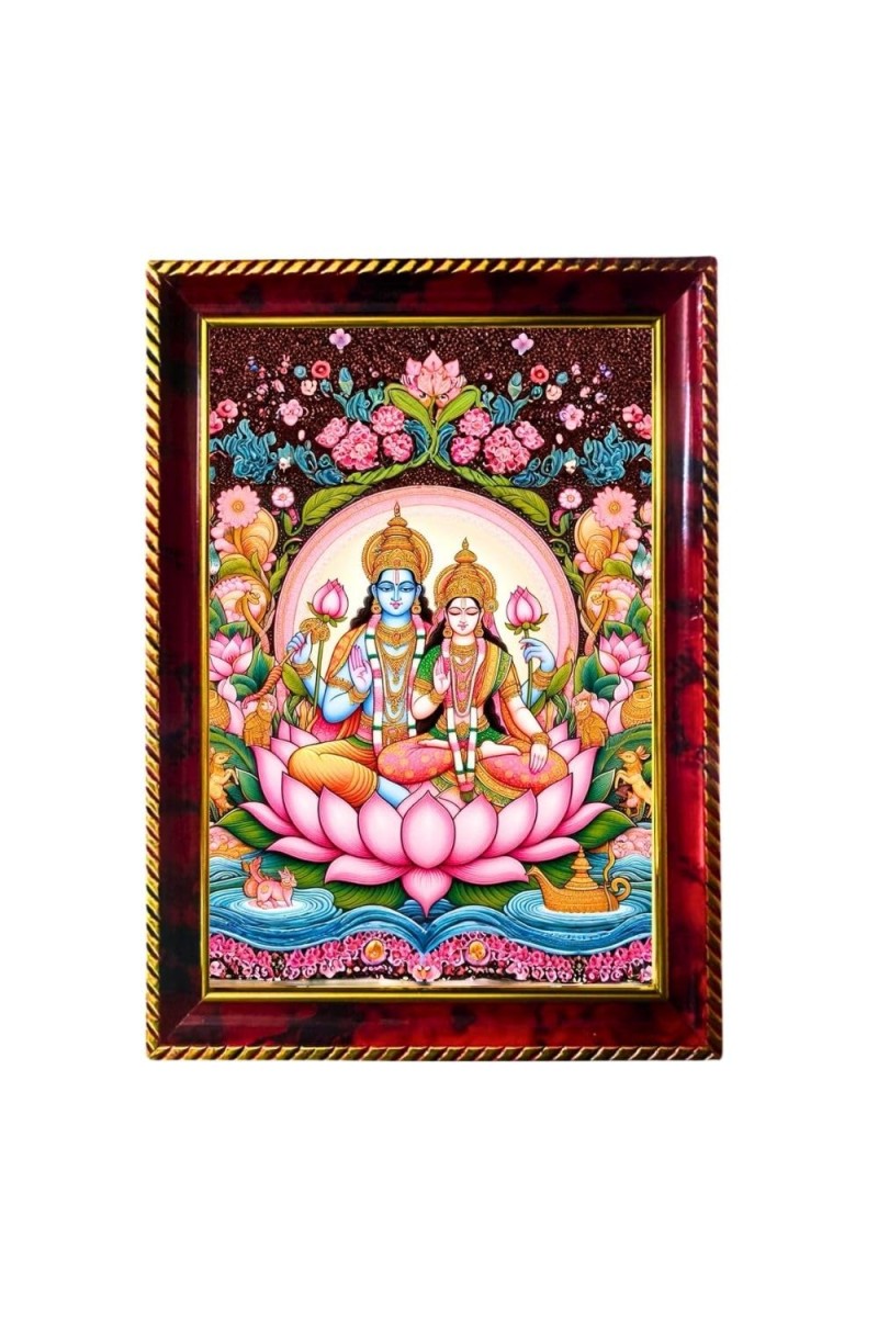 Lord Laxmi Narayana Photo Frame For Wall & Table | 7x9 Inch Golden Cherry Finish | Decorative Lord Laxmi Narayana Photo Frame For Home, Office & Pooja Room (F11367)