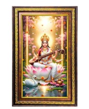 Goddess Saraswathi Digital Golden Balck Color Photo Frame | Hindu Religious Wall Decor | 10x16 Inches - Inspirational Wall Art For Office, Home Decor - Ideal Spiritual Gift (F16878)