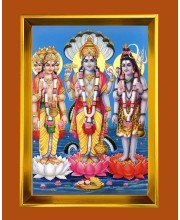 Lord Brahma, Vishnu, Shiva Golden Photo Frame - 10x14 Inches | Elegant Wooden Frame For Home, Office & Temple Decoration | Spiritual Wall & Table Decor and Gift Item