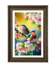 Two Colorful Birds On A Flowering Branch Big Photo Frame - 20x28 Inches For Home,Temple & Office Decoration (F10682)