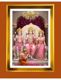 Lord Rama, Sita,Lakshmana & Hanuman Golden Photo Frame - 10x14 Inches | Elegant Wooden Frame For Home, Office & Temple Decoration | Spiritual Wall & Table Decor and Gift Item