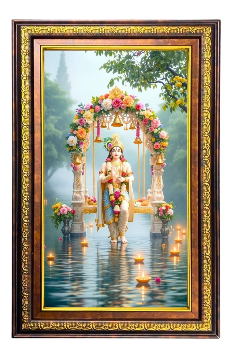 Lord Krishna Digital Golden Balck Color Photo Frame | Hindu Religious Wall Decor | 10x16 Inches - Inspirational Wall Art For Office, Home Decor - Ideal Spiritual Gift (F16674)