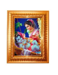 Yashoda Baby Krishna Golden Designer Photo Frame | 12x16 Inch Religious Wall Hanging Frame For Home & Office Decoration | Hindu Deity Spiritual Gift Item