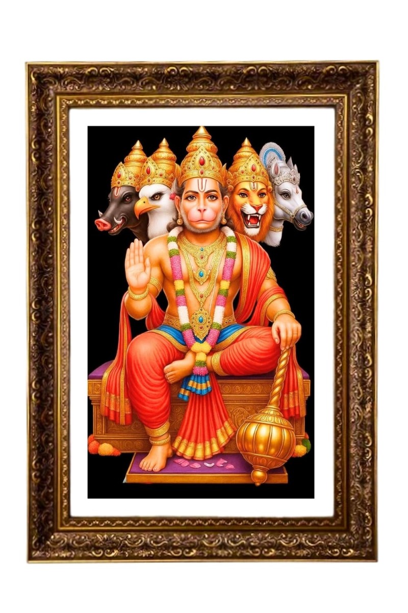 Panchamukhi Lord Hanuman Big Photo Frame - 20x28 Inches For Home,Temple & Office Decoration (F11189)