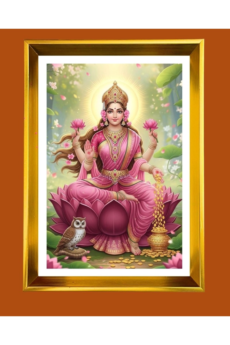 Mata Lakhsmi Golden Photo Frame - 18x22 Inches | Elegant Wooden Frame For Home, Office & Temple Decoration | Spiritual Wall & Table Decor And Gift Item (F9539)