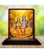 Car Desk/Table Top Lord Vishu Laxmi Wooden Photo Stand â€“ 3x4 Inches, Compact & Stylish Spiritual Display For Car, Home & Office (Pack Of 1) (F15117)