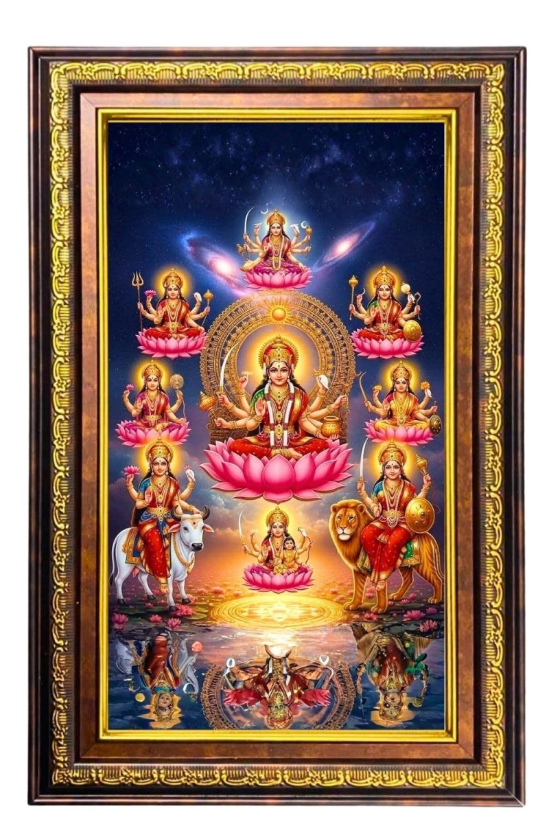 Ashta Lakshmi Digital Golden Balck Color Photo Frame | Hindu Religious Wall Decor | 10x16 Inches - Inspirational Wall Art For Office, Home Decor - Ideal Spiritual Gift (F16919)