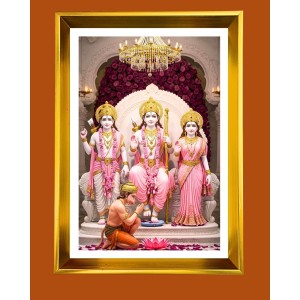 Lord Ram, Sita, Lord Lakhsmana,Lord Hanuman Golden Photo Frame - 18x22 Inches | Elegant Wooden Frame For Home, Office & Temple Decoration | Spiritual Wall & Table Decor And Gift Item (F9700)