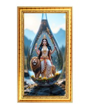 Mata Durga Debi Digital Golden Color Photo Frame | Hindu Religious Wall Decor | 8x15 Inches - Inspirational Wall Art For Office, Home Decor - Ideal Spiritual Gift (F10359)