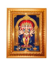 Panchamukhi Vinayaka Or Heramba Ganapati Golden Designer Photo Frame | 10x14 Inch Religious Wall Hanging Frame For Home & Office Decoration | Hindu Deity Panchamukhi Vinayaka Or Heramba Ganapati Spiri