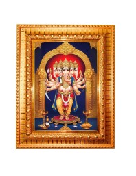 Panchamukhi Vinayaka Or Heramba Ganapati Golden Designer Photo Frame | 10x14 Inch Religious Wall Hanging Frame For Home & Office Decoration | Hindu Deity Spiritual Gift Item