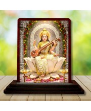Car Desk/Table Top Goddess Lakshmi Wooden Photo Stand 3x4 Inches, Compact & Stylish Spiritual Display For Car, Home & Office (Pack Of 1) (F14520)