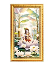 Divine Krishna Digital Golden Color Photo Frame | Hindu Religious Wall Decor | 10x17 Inches - Inspirational Wall Art For Office, Home Decor - Ideal Spiritual Gift (F10310)