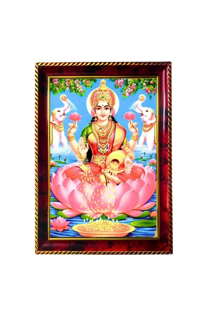 Goddess Laxmi Photo Frame For Wall & Table | 7x9 Inch Golden Cherry Finish | Decorative Goddess Laxmi Photo Frame For Home, Office & Pooja Room (F11645)