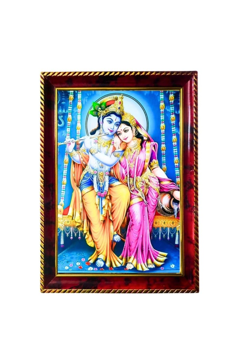 Radha Krishna Photo Frame For Wall & Table | 7x9 Inch Golden Cherry Finish | Decorative Radha Krishna Photo Frame For Home, Office & Pooja Room (F11820)