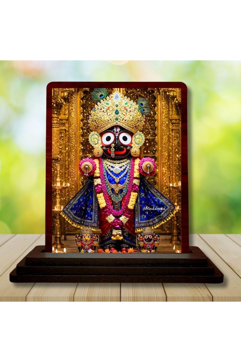 Car Desk/Table Top Lord Jagannath Wooden Photo Stand 3x4 Inches, Compact & Stylish Spiritual Display For Car, Home & Office (Pack Of 1) (F14587)