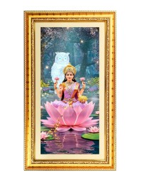 Mata Laxmi Digital Golden Color Photo Frame | Hindu Religious Wall Decor | 10x17 Inches - Inspirational Wall Art For Office, Home Decor - Ideal Spiritual Gift (F10387)