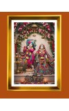 Divine Radha Krishna Golden Photo Frame - 12x16 Inches | Elegant Wooden Frame For Home, Office & Temple Decoration | Spiritual Wall & Table Decor And Gift Item (F9534)