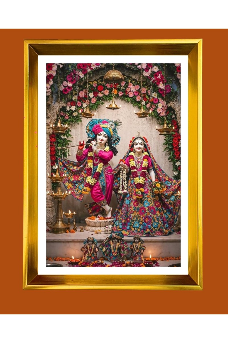 Divine Radha Krishna Golden Photo Frame - 12x16 Inches | Elegant Wooden Frame For Home, Office & Temple Decoration | Spiritual Wall & Table Decor And Gift Item (F9534)