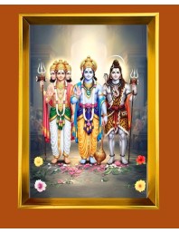 Lord Brahma,Lord Vishnu,Lord Shiva Golden Photo Frame - 16x20 Inches | Elegant Wooden Frame For Home, Office & Temple Decoration | Spiritual Wall & Table Decor And Gift Item (F9766)