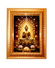 Lord Ganesha Golden Designer Photo Frame | 18x22 Inch Religious Wall Hanging Frame For Home, Office Decoration and Spiritual Gift Item (M2)