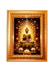 Lord Gautam Buddha Golden Designer Photo Frame | 12x16 Inch Religious Wall Hanging Frame For Home & Office Decoration | Hindu Deity Spiritual Gift Item