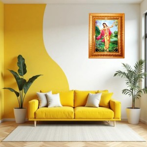 Sri Chaitanya Mahaprabhu Golden Designer Photo Frame | 16x20 Inch Religious Wall Hanging Frame For Home & Office Decoration | Hindu Deity Spiritual Gift Item