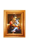 Yashoda Lord Krishna Golden Designer Photo Frame | 18x22 Inch Religious Wall Hanging Frame For Home & Office Decoration | Hindu Deity Spiritual Gift Item