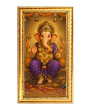 Lord Ganesh Digital Golden Color Photo Frame | Hindu Religious Wall Decor | 12x19 Inches - Inspirational Wall Art For Office, Home Decor - Ideal Spiritual Gift (F10306)