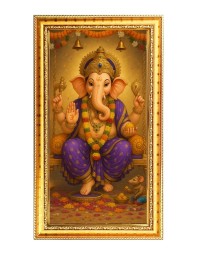 Lord Ganesh Digital Golden Color Photo Frame | Hindu Religious Wall Decor | 12x19 Inches - Inspirational Wall Art For Office, Home Decor - Ideal Spiritual Gift (F10306)