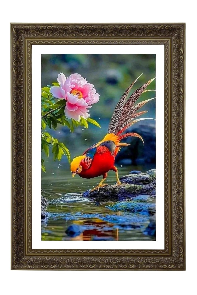Golden Pheasant (Chrysolophus Pictus) Big Photo Frame - 20x28 Inches For Home,Temple & Office Decoration (F10695)