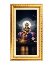 Mata Laxmi Digital Golden Color Photo Frame | Hindu Religious Wall Decor | 12x19 Inches - Inspirational Wall Art For Office, Home Decor - Ideal Spiritual Gift (F10388)