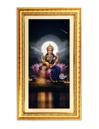 Mata Laxmi Digital Golden Color Photo Frame | Hindu Religious Wall Decor | 12x19 Inches - Inspirational Wall Art For Office, Home Decor - Ideal Spiritual Gift (F10388)