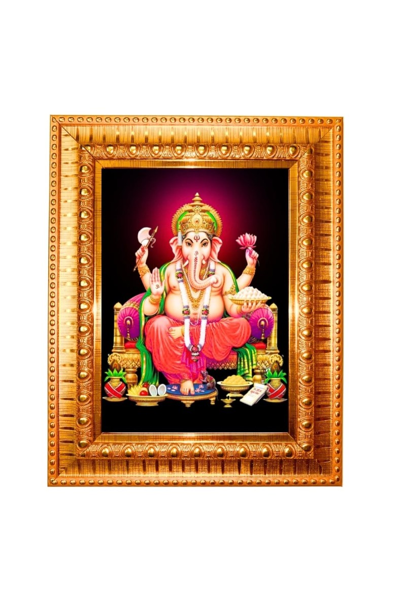 Baby Krishna Golden Designer Photo Frame | 10x14 Inch Religious Wall Hanging Frame For Home, Office Decoration and Spiritual Gift Item (M4)