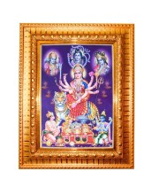 Goddess Durga Golden Designer Photo Frame | 10x14 Inch Religious Wall Hanging Frame For Home & Office Decoration | Hindu Deity Goddess Durga Spiritual Gift Item