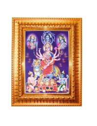 Goddess Durga Golden Designer Photo Frame | 16x20 Inch Religious Wall Hanging Frame For Home, Office Decoration and Spiritual Gift Item