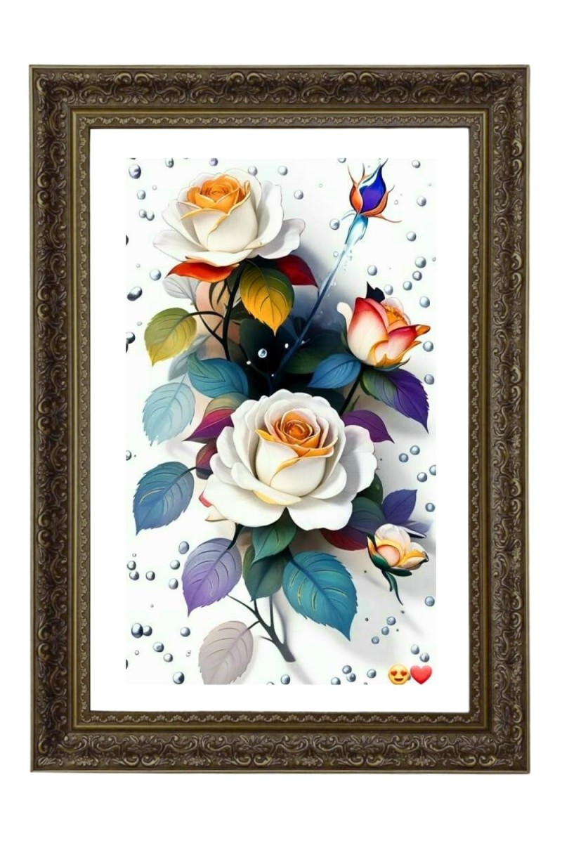 Floral Painting Print Big Photo Frame - 20x28 Inches For Home,Temple & Office Decoration (F11013)