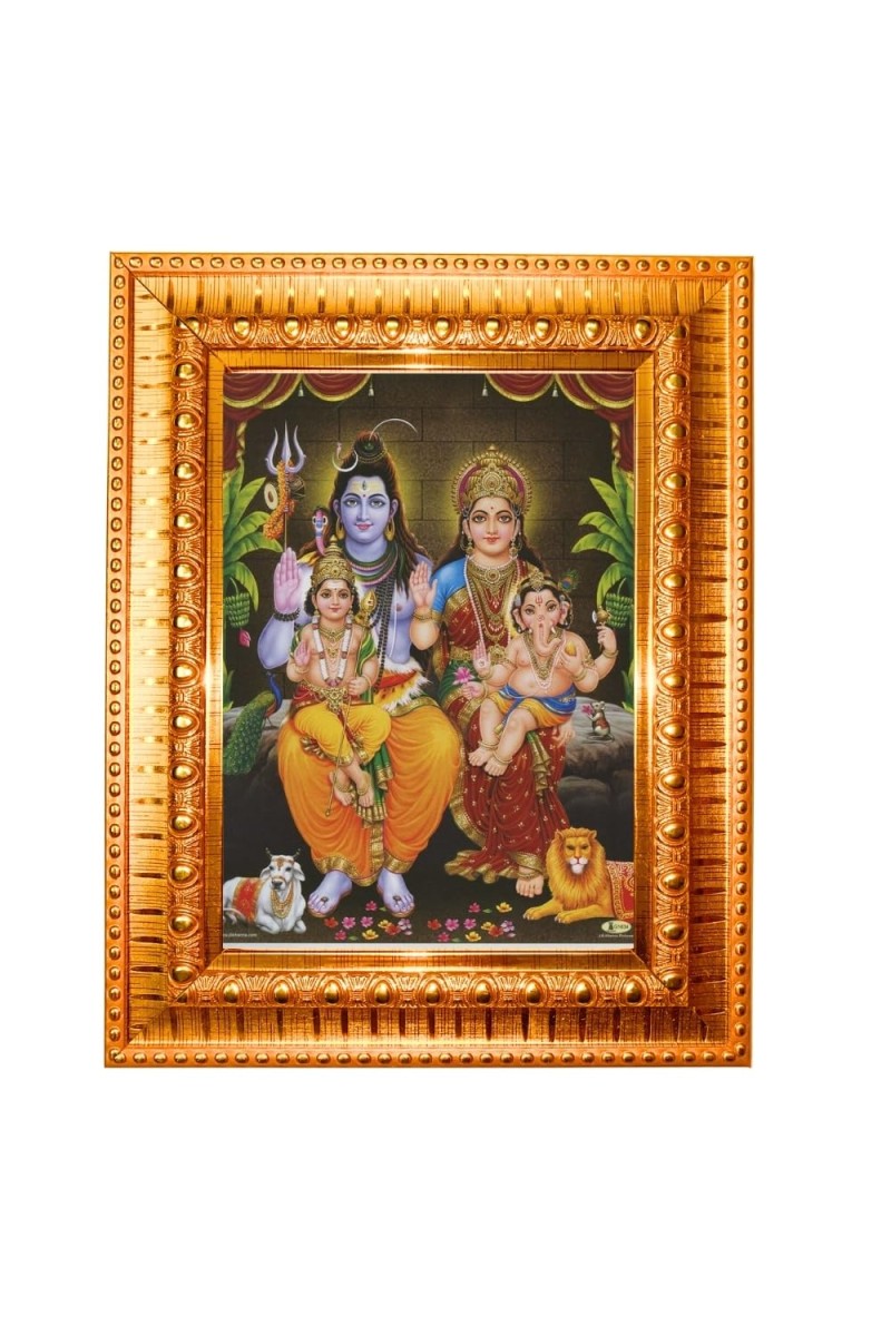 Shiv Pariwar Golden Designer Photo Frame | 18x22 Inch Religious Wall Hanging Frame For Home & Office Decoration | Hindu Deity Spiritual Gift Item