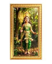 Little Durga Digital Golden Color Photo Frame | Hindu Religious Wall Decor | 10x17 Inches - Inspirational Wall Art For Office, Home Decor - Ideal Spiritual Gift (F10361)