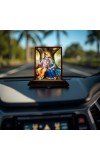 Car Desk/Table Top Lord Radha Krishna Wooden Photo Stand 3x4 Inches, Compact & Stylish Spiritual Display For Car, Home & Office (Pack Of 1) (F15172)