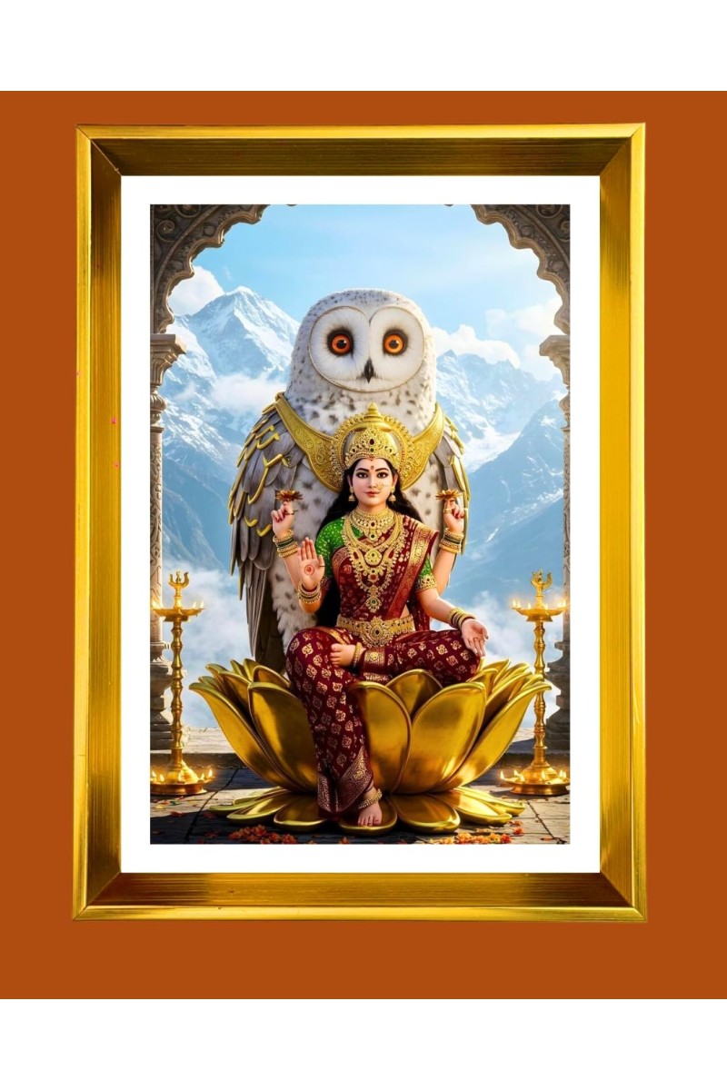 Mata Lakhsmi Golden Photo Frame - 16x20 Inches | Elegant Wooden Frame For Home, Office & Temple Decoration | Spiritual Wall & Table Decor And Gift Item (F9481)