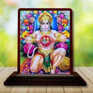 Car Desk/Table Top Lord Hanuman Wooden Photo Stand 3x4 Inches, Compact & Stylish Spiritual Display For Car, Home & Office (Pack Of 1) (F14135)