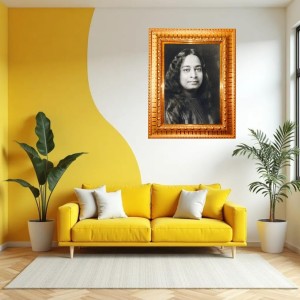 Paramahansa Yogananda Golden Designer Photo Frame | 12x16 Inch Religious Wall Hanging Frame For Home & Office Decoration | Hindu Deity Spiritual Gift Item