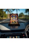 Car Desk/Table Top Bramha Vishnu Shiva Wooden Photo Stand 3x4 Inches, Compact & Stylish Spiritual Display For Car, Home & Office (Pack Of 1) (F14248)